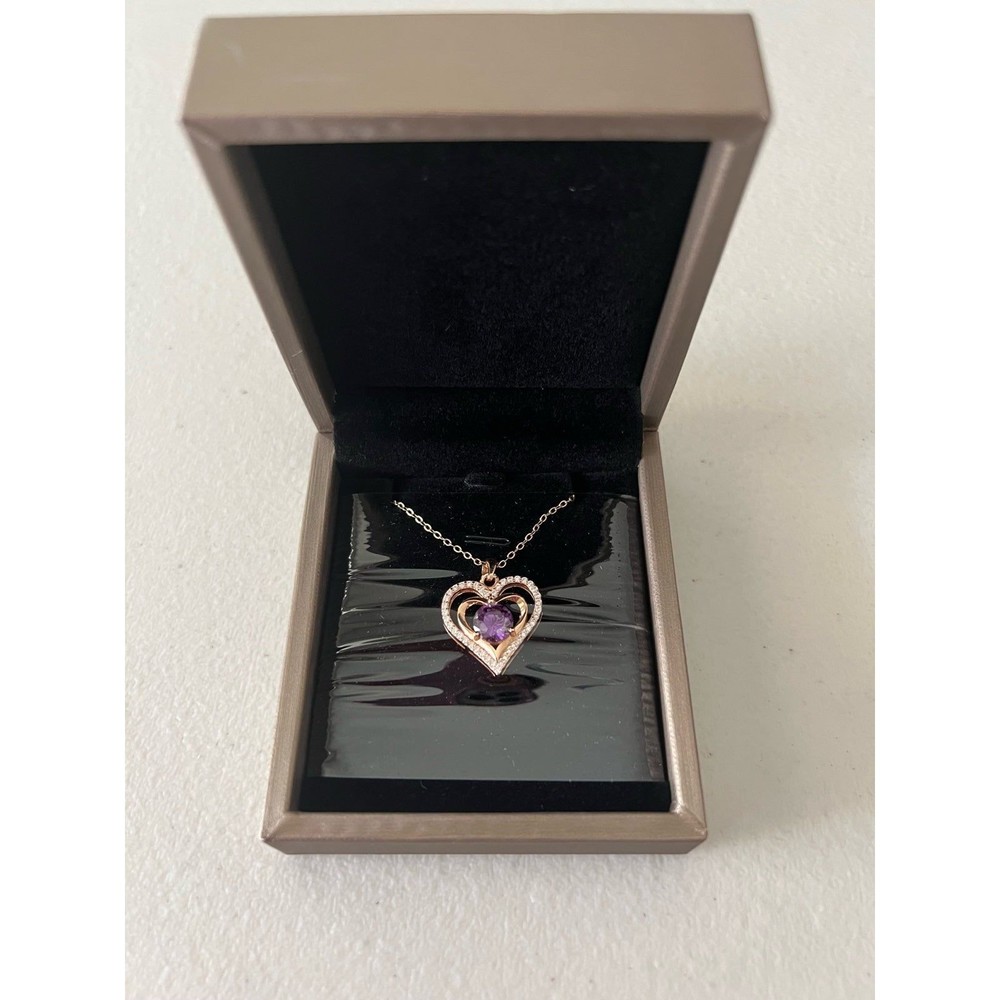 Birthstone Heart Necklaces Pendant for Women- Amethyst Purple